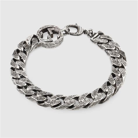 gucci aged sterling silver interlocking g chain bracelet